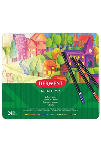Derwent Creioane colorate Academy, cutie metalica, 24 buc/set
