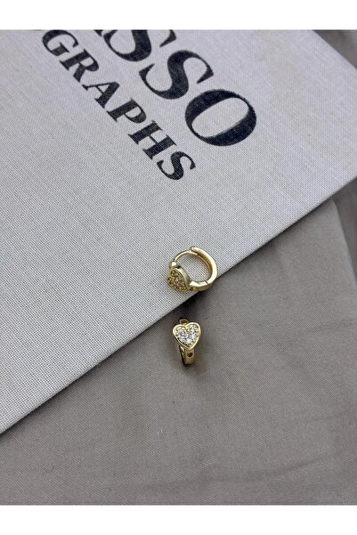 Hedef Bijuteri Gold Renk Kalp Detaylı Zirkon Taşlı Halka Küpe CM173