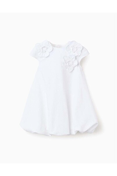 Ziddy فستان قطني أبيض بتصميم بالون مناسب للمواليد الجدد والفتيات الصغيرات.