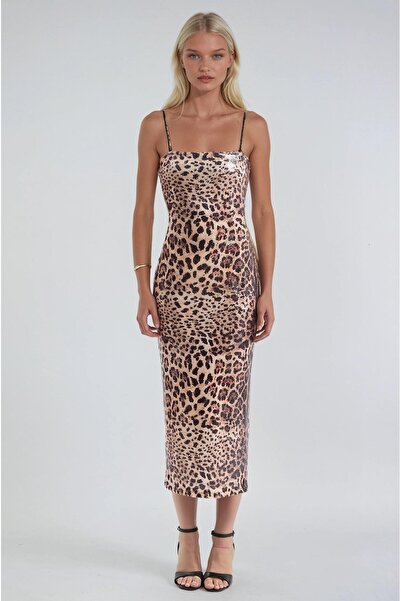 Lijuri Leopard print sequin strap dress 2986