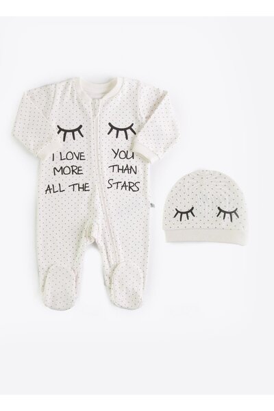 kitikate Organic Active Sleepy Eye Hat Jumpsuit Ecru