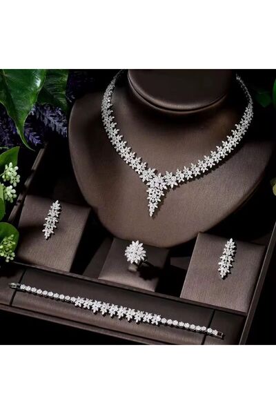 VİYA Catalina Zirkon Taşlı Takı Seti Kolye Küpe Bileklik Yüzük Set Düğün Nişa...