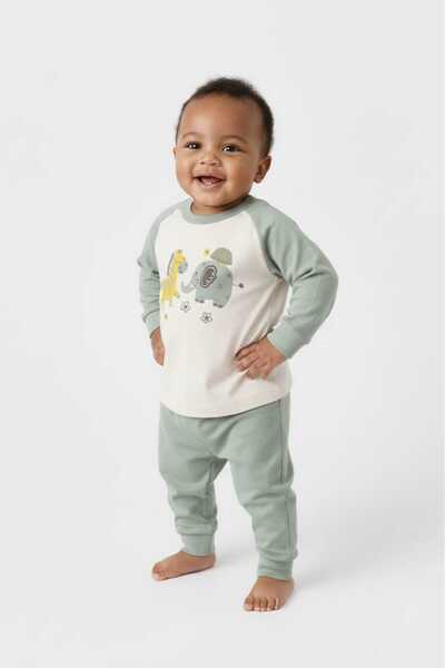 Fuar Baby Green Baby Boy Pajama Set 100% Cotton Anti-Sweat Soft Textured Top ...