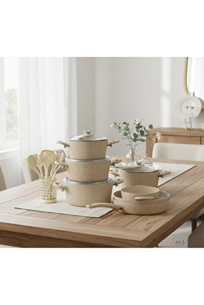 vista collection Premium 21-Piece Cookware Set, Beige Speckled, Non-Stick Pot...