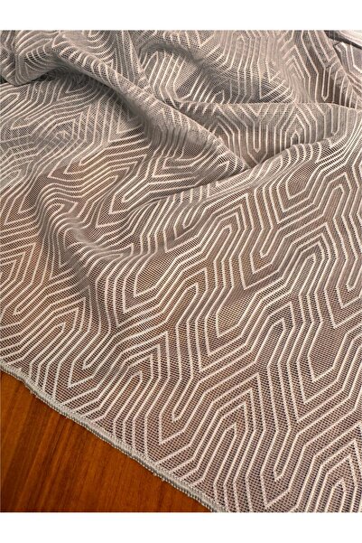 VANESSA PERDE Gri Örme Dantel 1x3 Pileli Dantel Tül Perde Şık Dökümlü