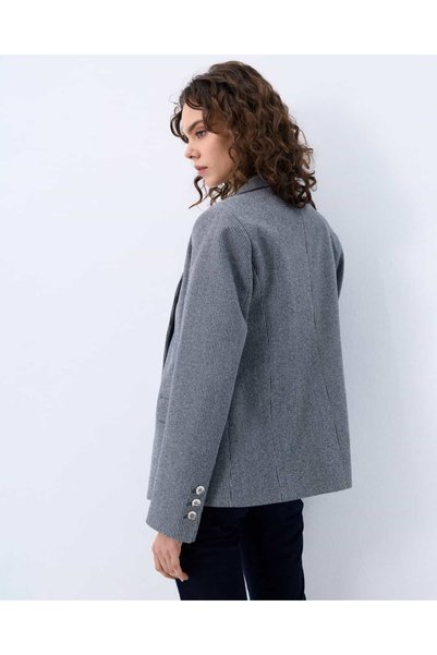 IDA Collection Houndstooth Patterned Blazer Jacket Navy Blue