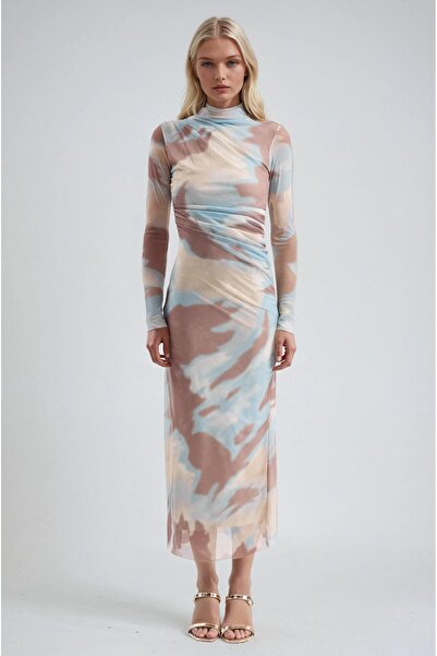 Lijuri Batik patterned ruched tulle dress 2981