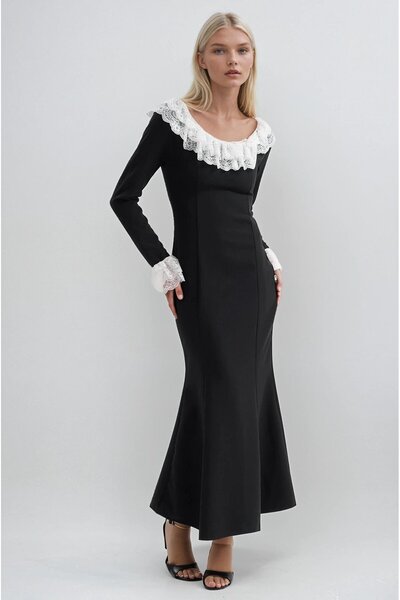 Lijuri Rochie lungă cu guler și mâneci cu detalii din dantelă 2972