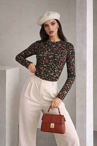 DİMA Floral Patterned Stretch Fabric Slim Fit Blouse