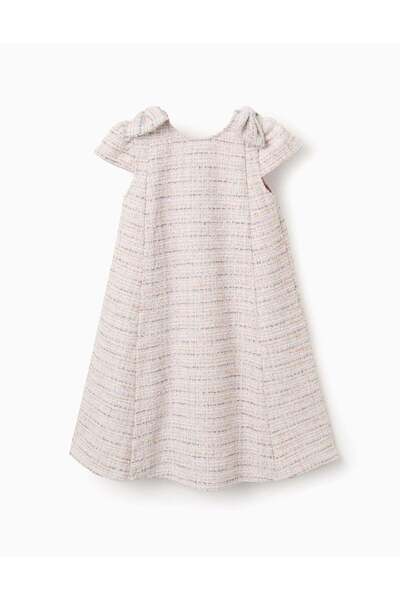 Ziddy A-line tweed dress with decorative bows for girls, pink