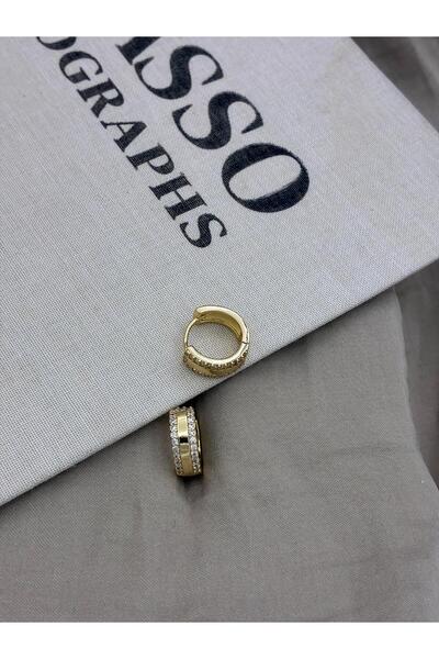 Hedef Bijuteri Gold Renk Kenarları Sıralı Zirkon Taşlı Kalın Halka Küpe CM174