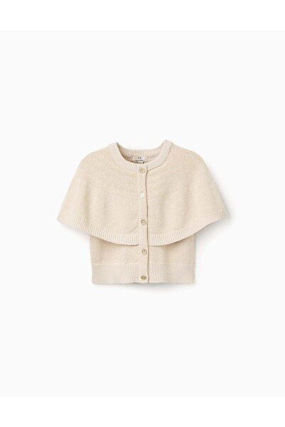 Ziddy كارديجان محبوك بأكمام واسعة وخيوط لامعة للبنات، بيج