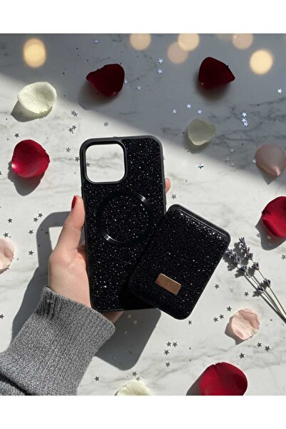 KumOziShop iPhone 16 ProMax Uyumlu MagSafe ve Mıknatıs Özellikli Taşlı Cüzdan...