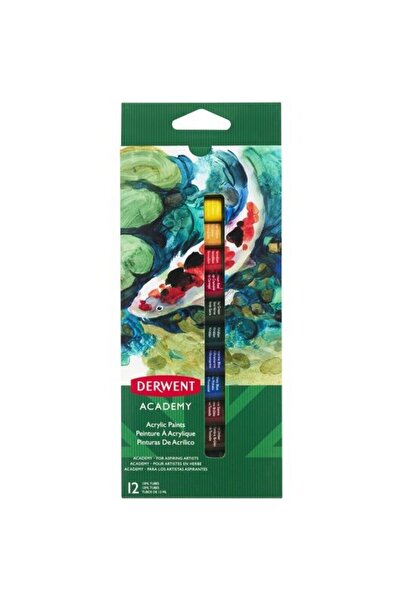 Derwent Academy acrylic paints, 12 ml, 12 pcs/set, various colors