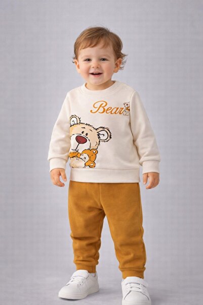 dinamik çocuk Erkek Bebek Teddy Bear Oyuncak Ayı Ön-Arka Baskılı 2'li Eşofman...