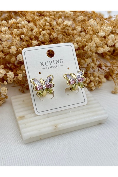 XUPING JEWELRY KUYUMCU SERİ RENKLİ ZİRKON TAŞLI KELEBEK ÇELİK KÜPE