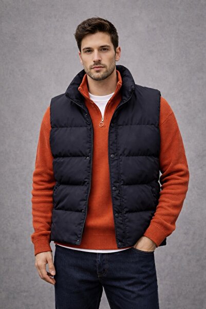 THANBUTİK Dolgulu Şişme Yelek ve Yarım Fermuar Triko Örme Kazak 2'li Set