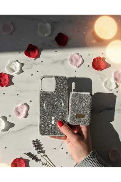 KumOziShop iPhone 16 ProMax Uyumlu MagSafe ve Mıknatıs Özellikli Taşlı Cüzdan...