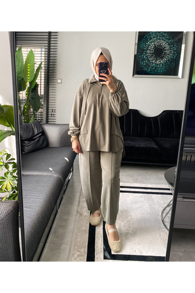 My Magazin Women's Hijab Zipper Detailed Asymmetrical Cut Double Set