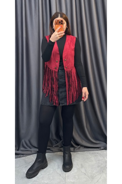 NİSUM MODA Tasseled Suede Vest