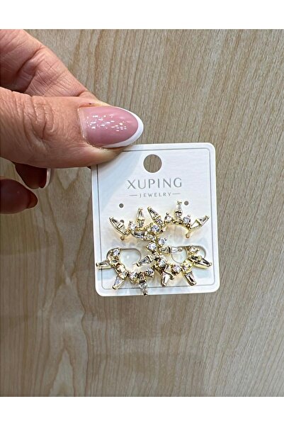 XUPING JEWELRY KUYUMCU SERİ 14K RENGİ KRİSTAL ZİRKON TAŞLI ÇELİK KÜPE