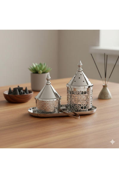 casa rosa مجموعة فاخرة من 4 قطع من مبخرات البخور الفضية الأصلية