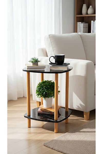 co arma Simple Modern Black 2-Tier Coffee Table with Waterproof Top CO-101