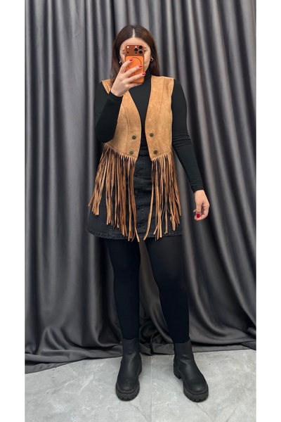 NİSUM MODA Tasseled Suede Vest