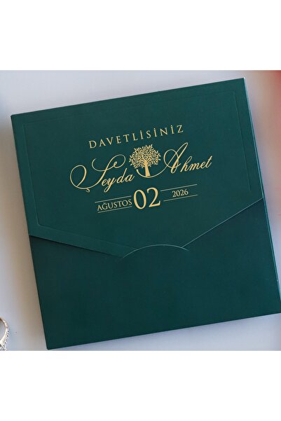 Pixel Davetiye 50 Adet Davetiye - Yeşil - Yaldızlı 2026 Kapaklı Yeni Model - ...