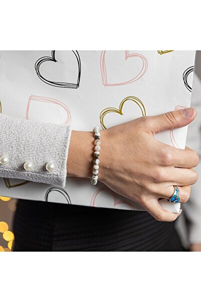 Ezera Brățară Rihana lucrată manual, cristale de agat alb cu mușchi