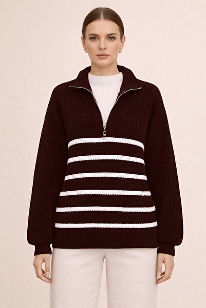 Kirazgym Half Zipper Side Stripe Sweater-Burgundy