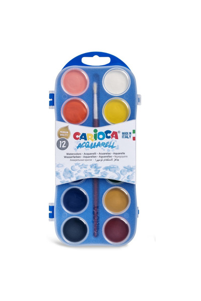 CARIOCA Washable watercolors, 12 colors/box + 1 brush, Aquarell