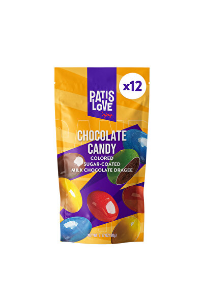 Patiswiss Patislove Renkli Şeker Kaplı Sütlü Çikolatalı Draje, 90G x 12 Adet
