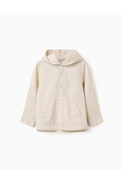 Ziddy قميص كتان بأكمام طويلة، بيج فاتح، مقاس صغير