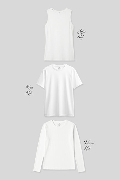 TOMMY LIFE Βασικό γυναικείο μπλουζάκι με λαιμόκοψη Ο, 3 τεμαχίων, λευκό