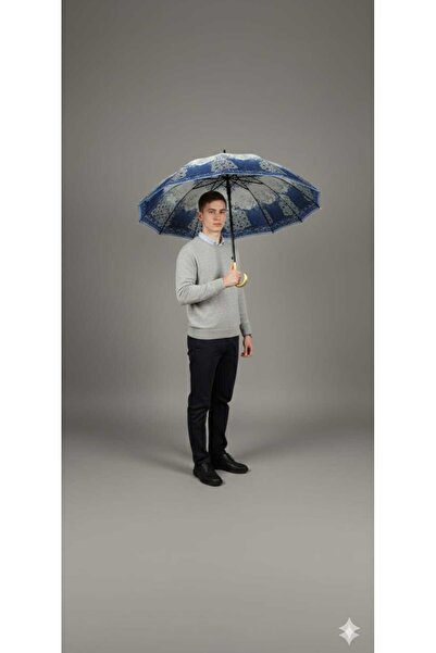 YUSUF BRANDS Otomatik Şemsiye – Klasik Mavi Desen, Dayanıklı Mekanizma