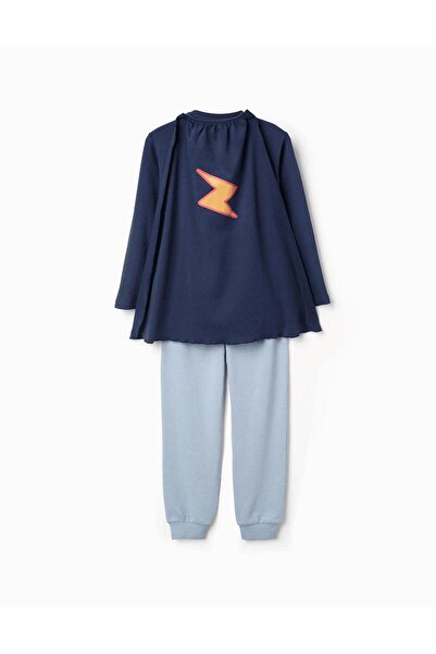 Ziddy بيجاما كيب بنمط إنترلوك، أزرق داكن، رسائل نصية قصيرة