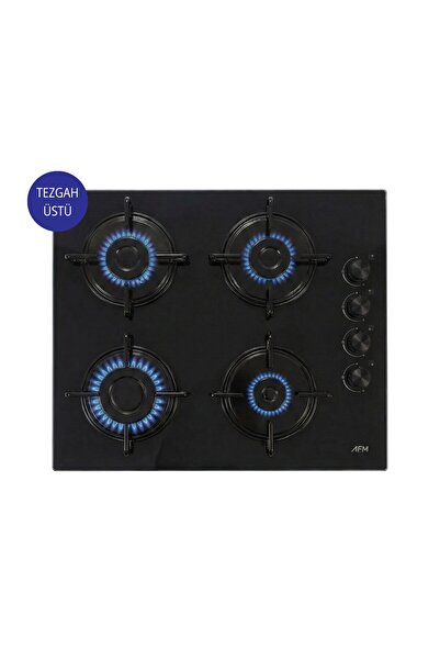 AFM tech FC7402 Siyah Set Üstü Gazlı Ocak – 4 Gözlü, Emaye Izgara, Doğalgaz &...