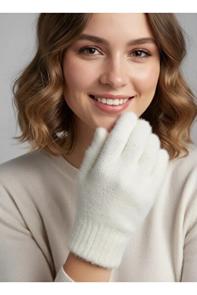 CANMODA قفازات نسائية ناعمة من قماش اللحية الناعم باللون الأبيض من ريسين - WH...