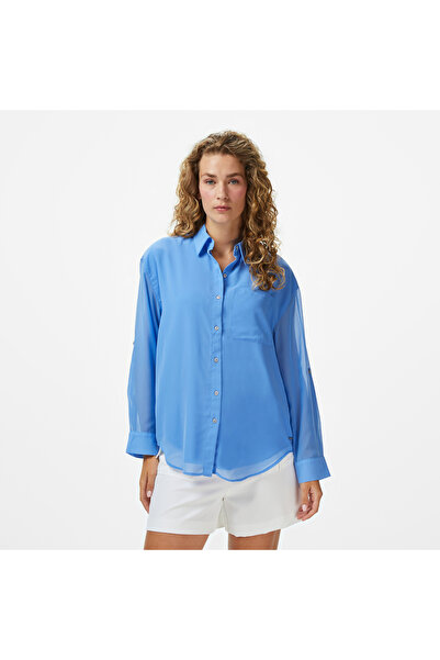 Calvin Klein Roll Utility Pocket Kadın Mavi Gömlek