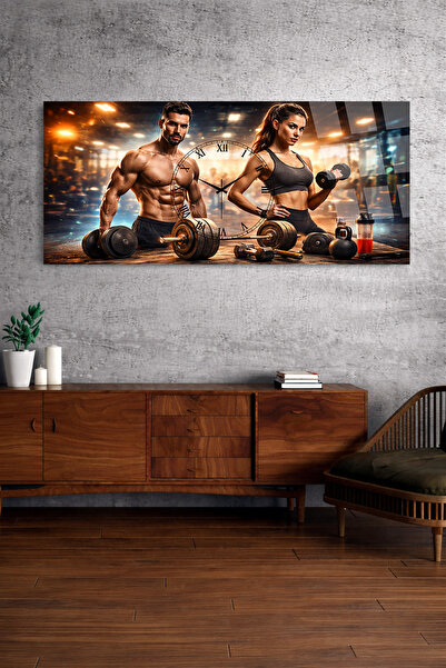 Olinpa KIRILMAZ CAM DUVAR SAATİ , HEM TABLO HEM SAAT FITNESS SPOR SALONU GÜÇ ...