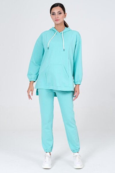 BUSA Pregnant Breastfeeding Detailed Hooded Tracksuit Set Mint Green