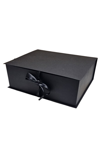 Corolla Packaging Cutie cadou neagră cu panglică de satin