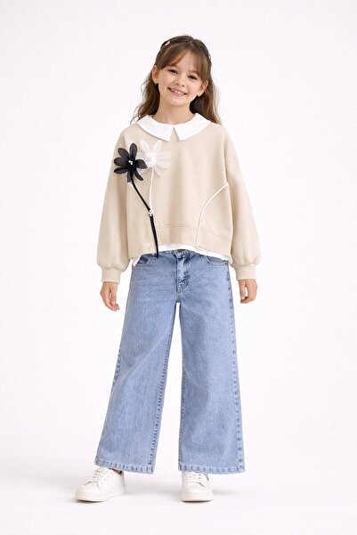 Cansın Mini Крем с флорални детайли Badili риза за момичета, 3-частен комплек...