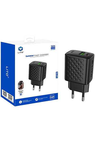Lito LC15 GaN 1xUSB-A + 1x USB-C PD3.0 QC 3.0 PC Ignifug EU 20W Negru