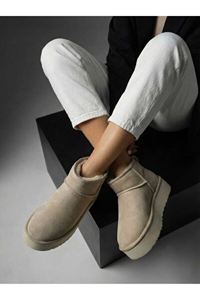 ALANCE Moli Yeni Sezon Ayak Boy Mini Süet İçi Kürklü Tüylü Kalın Taban Kadın Bot