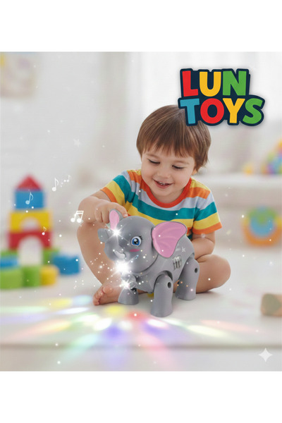 Lunitoys Müzikli Işıklı Yürüyen Gri Fil Arkadaşım Gece Lambalı Pilli Eğitici Oyuncak