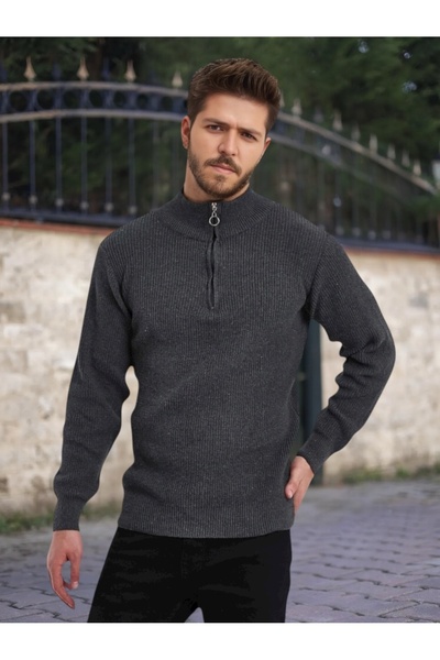 mayastyle Men's Knitwear Sweater with Half Zipper (Smoked)