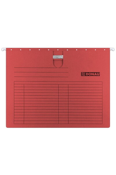 donau Hanging file with rail, cardboard 230g/sqm, metal rod, 5 pcs/set, - red
