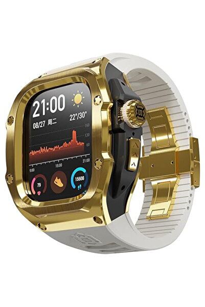 ShellBox Case for Apple Watch 7 / 8 / 9 (45mm) + Strap - Waterproof IP68 - Gold